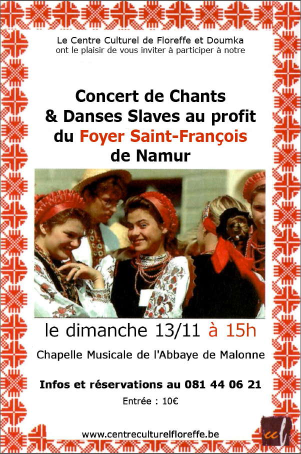 Affiche. Concert de chants & danses slaves au profit du Foyer Saint-François de Namur. 2016-11-13